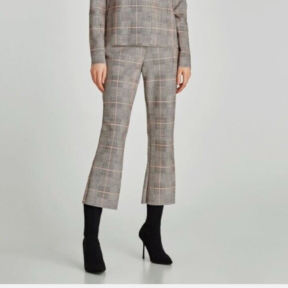 ZARA Faux Suede Checked Trousers